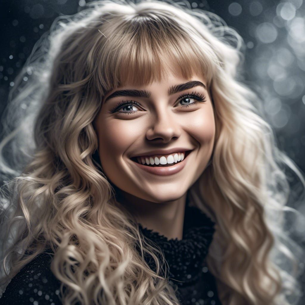 Monochrome Portrait of Laughing Woman with Light Hair