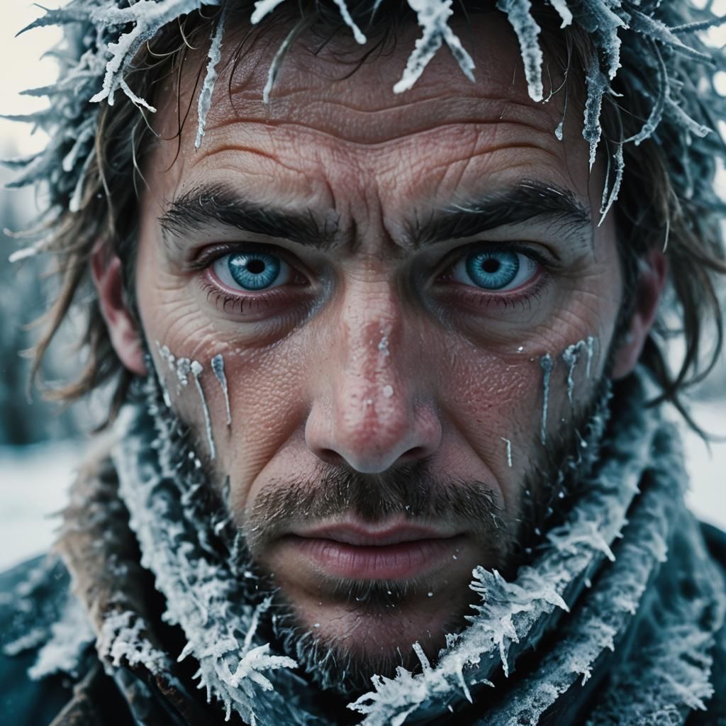 Frosted Eyes Cinematic Close-Up: Moody Film Still