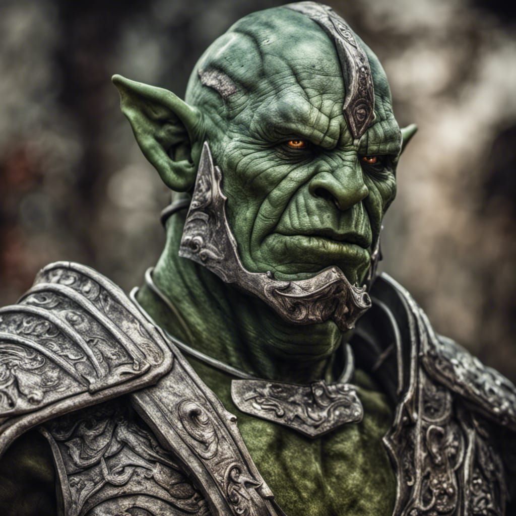 Hyperrealistic Paladin Orc Portrait in Shiny Armor