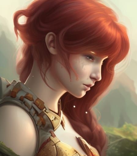 Redhead Halfling Paladin Portrait in Detailed Style