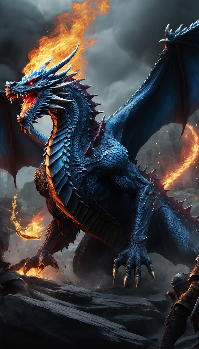 Blue Dragon's Epic Battle: Fantasy Concept Art