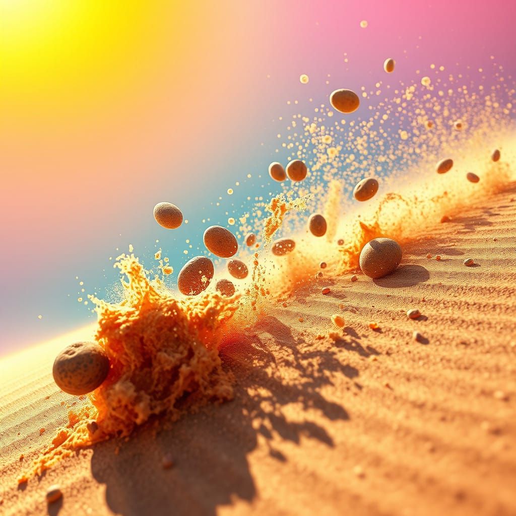 Hyper-Realistic Splash Art of Tumbling Pebbles in Motion