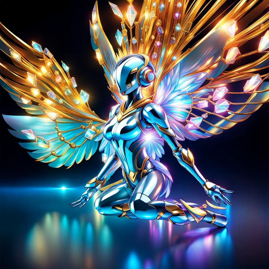 Iridescent Android Woman with Crystal Wings
