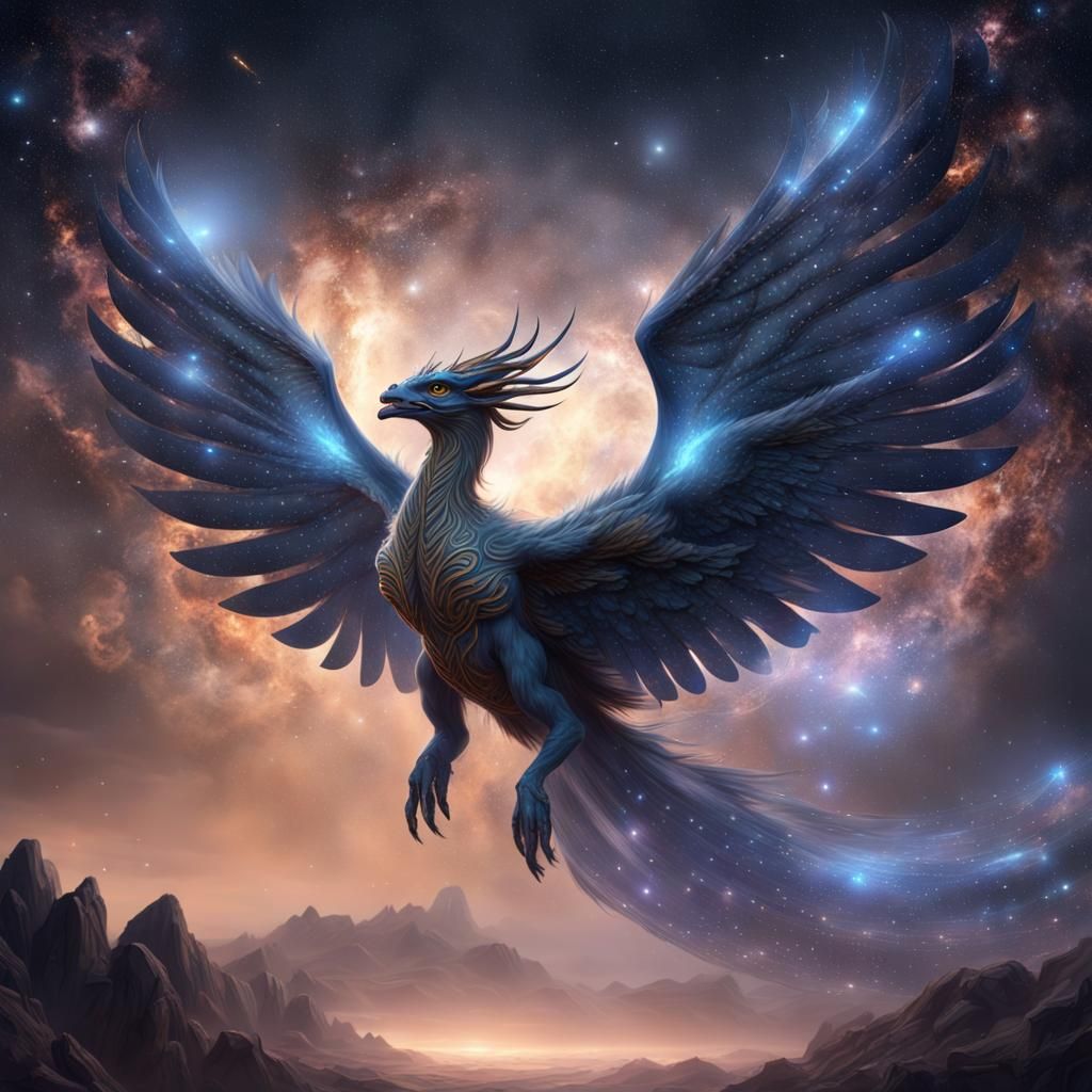 Celestial Creature Soaring Through Starry Night Sky
