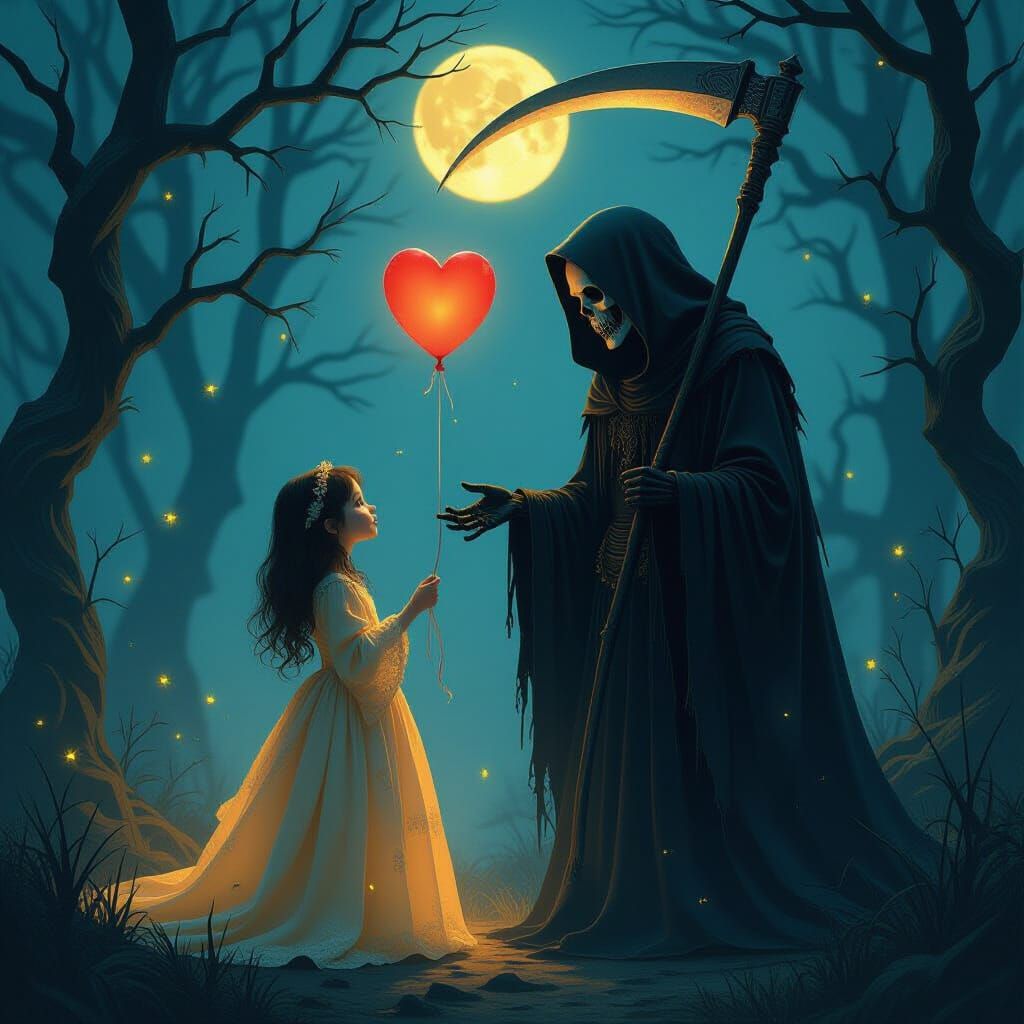 Ethereal Girl and Grim Reaper Digital Painting