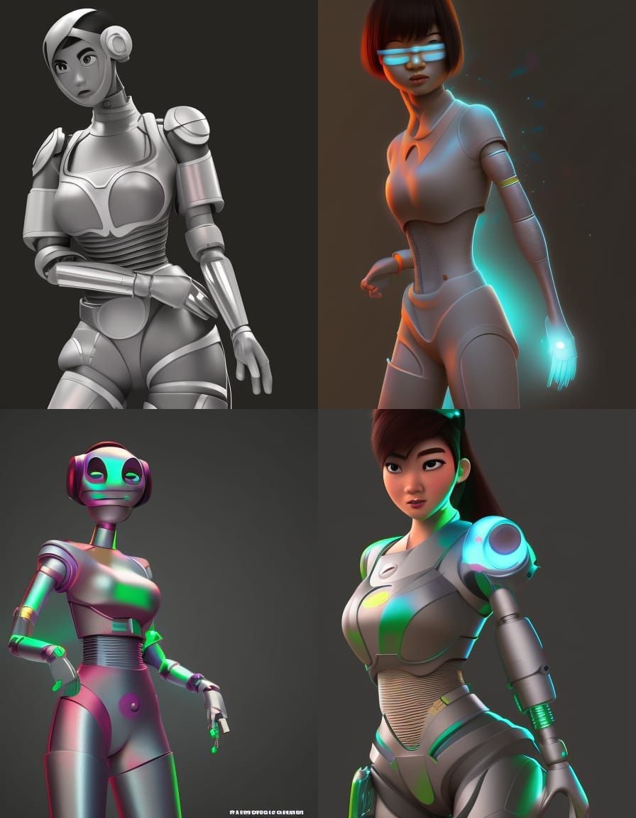 Asian Female Cyborg in Pixar Disney 3D Style