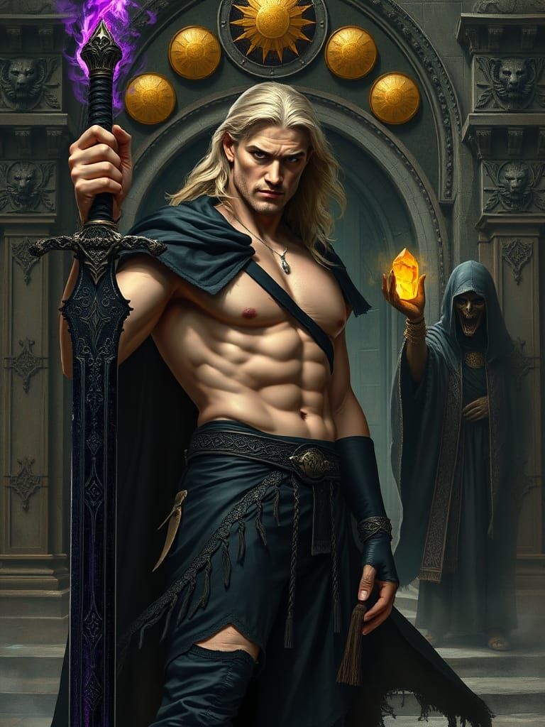 Dark Fantasy Prince Before Gate of Three Suns