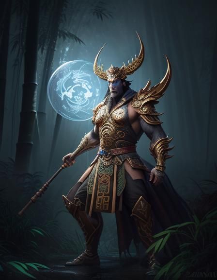 Mystical Bamboo Forest: Handsome Cultivator in Digital Art