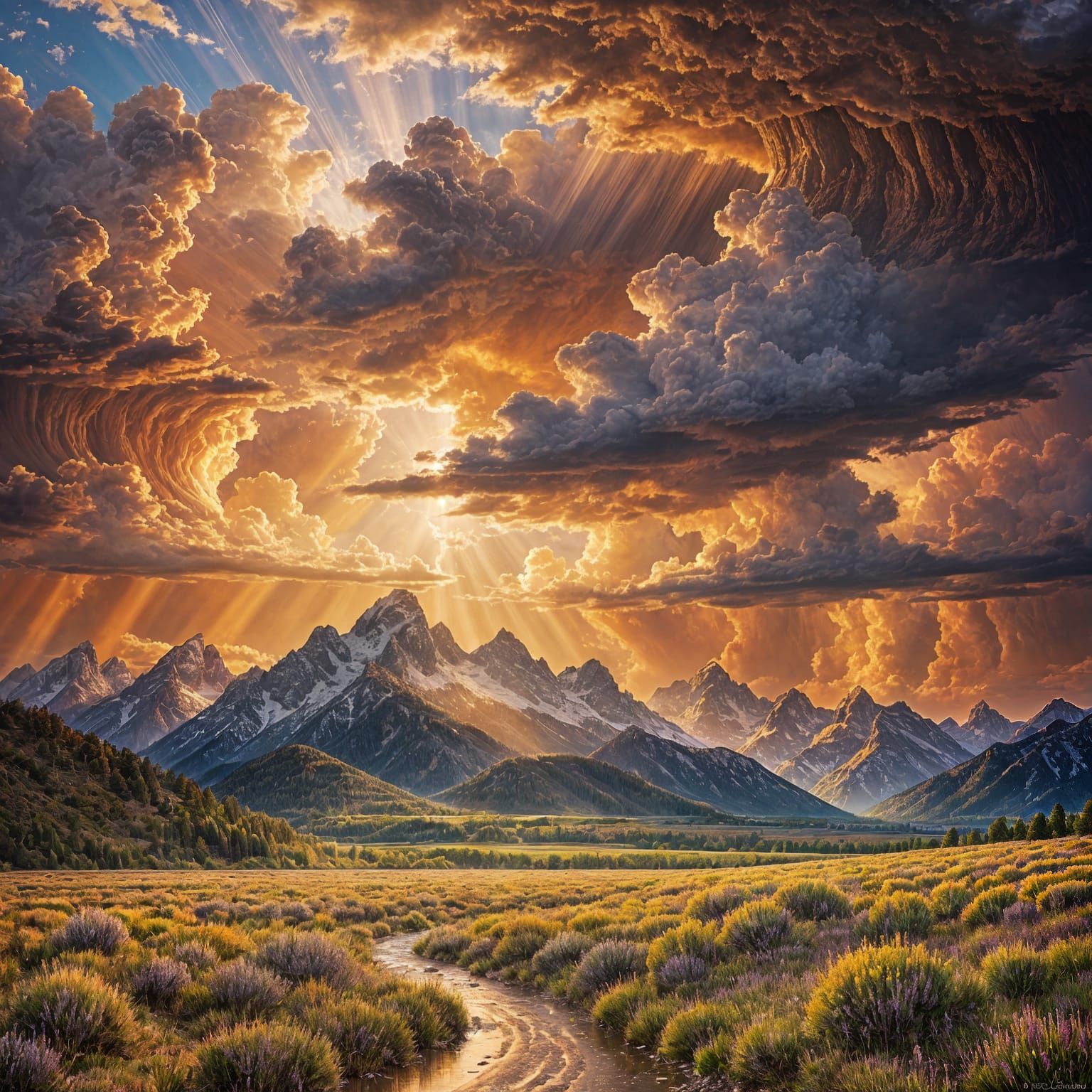 Grand Teton Summer Storm in Remington Style