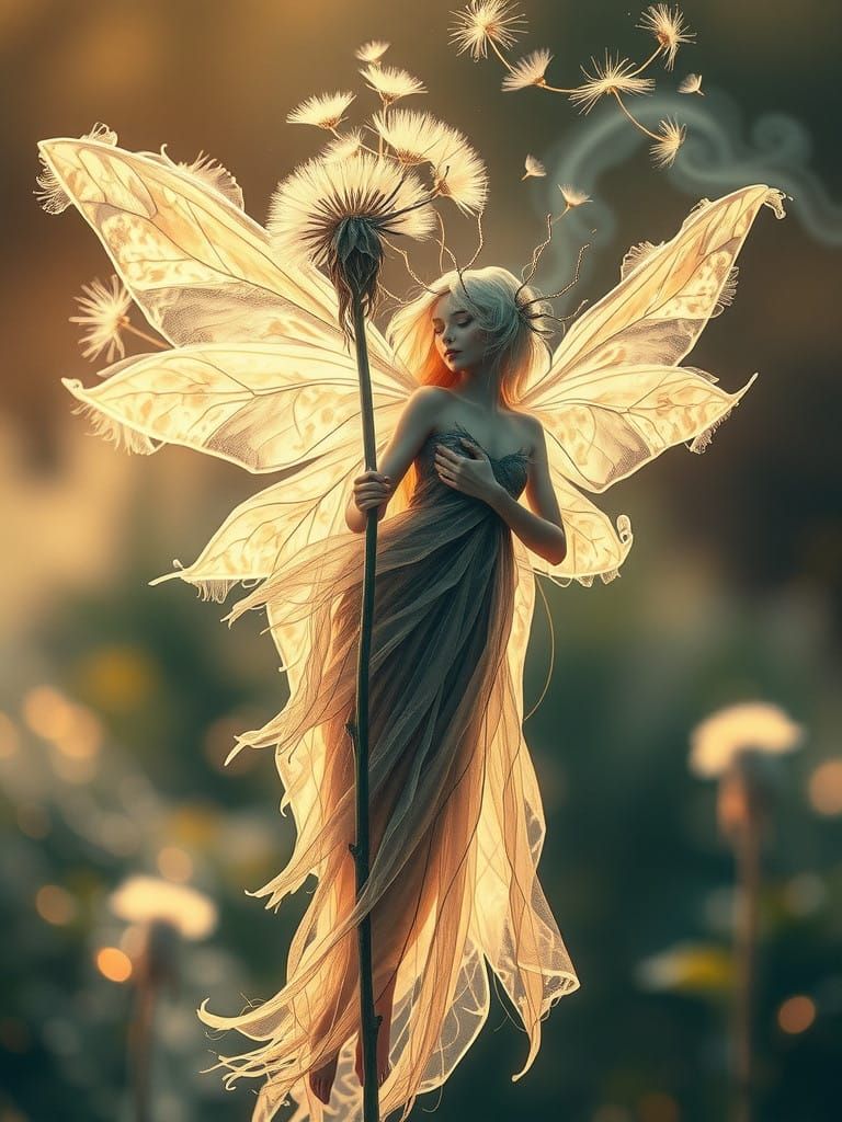 Enchanted Dandelion Sprite in Dreamlike Atmosphere