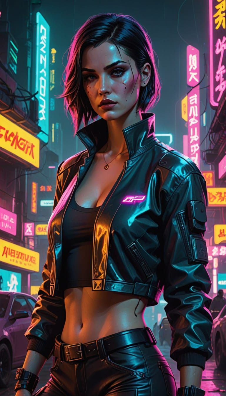 Cyberpunk Pinup in Neon Style