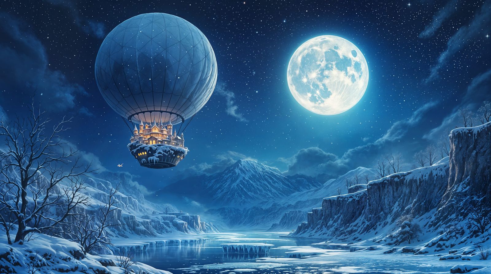 Fantasy Castle Soars Under Starry Night Sky