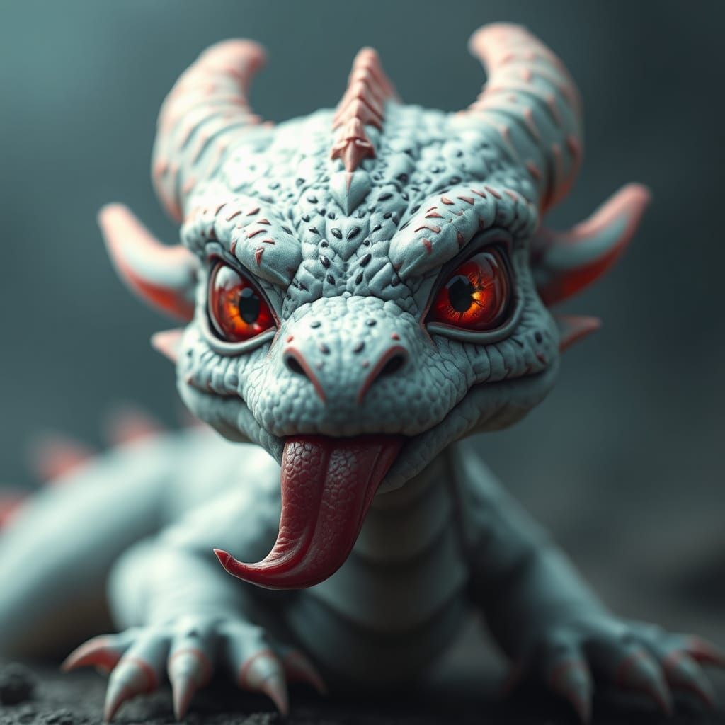 Cute Exhausted Baby Dragon Digital Illustration