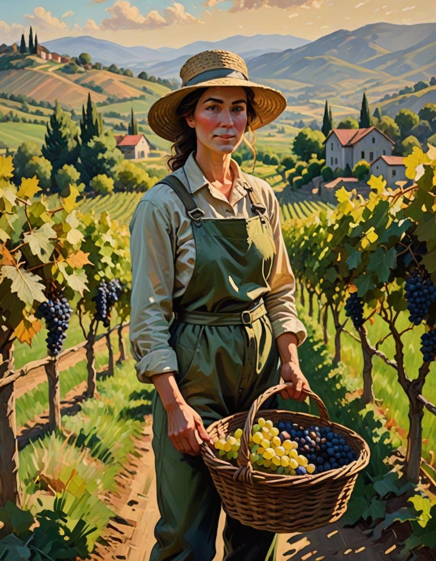 Rustic Winemaker in a Golden Hour Vineyard Scene