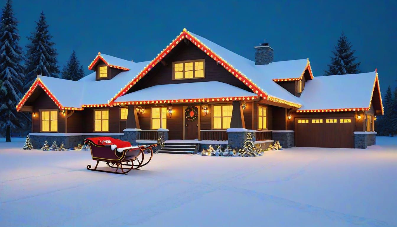 Santa's Magical Runway on a Bungalow Roof at Christmas Eve