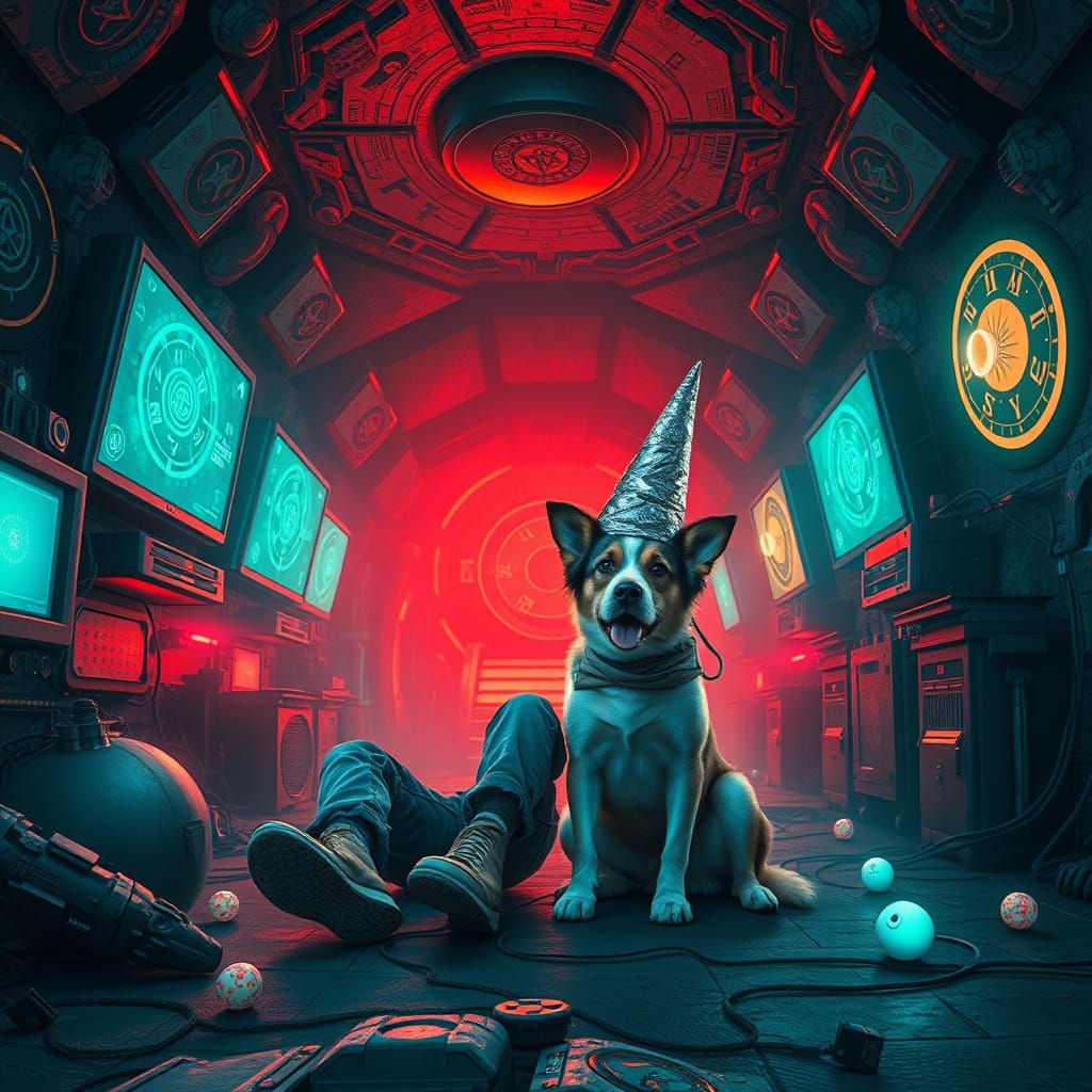 Quirky Duo Wears Tin Foil Cone Hats in Futuristic Bunker