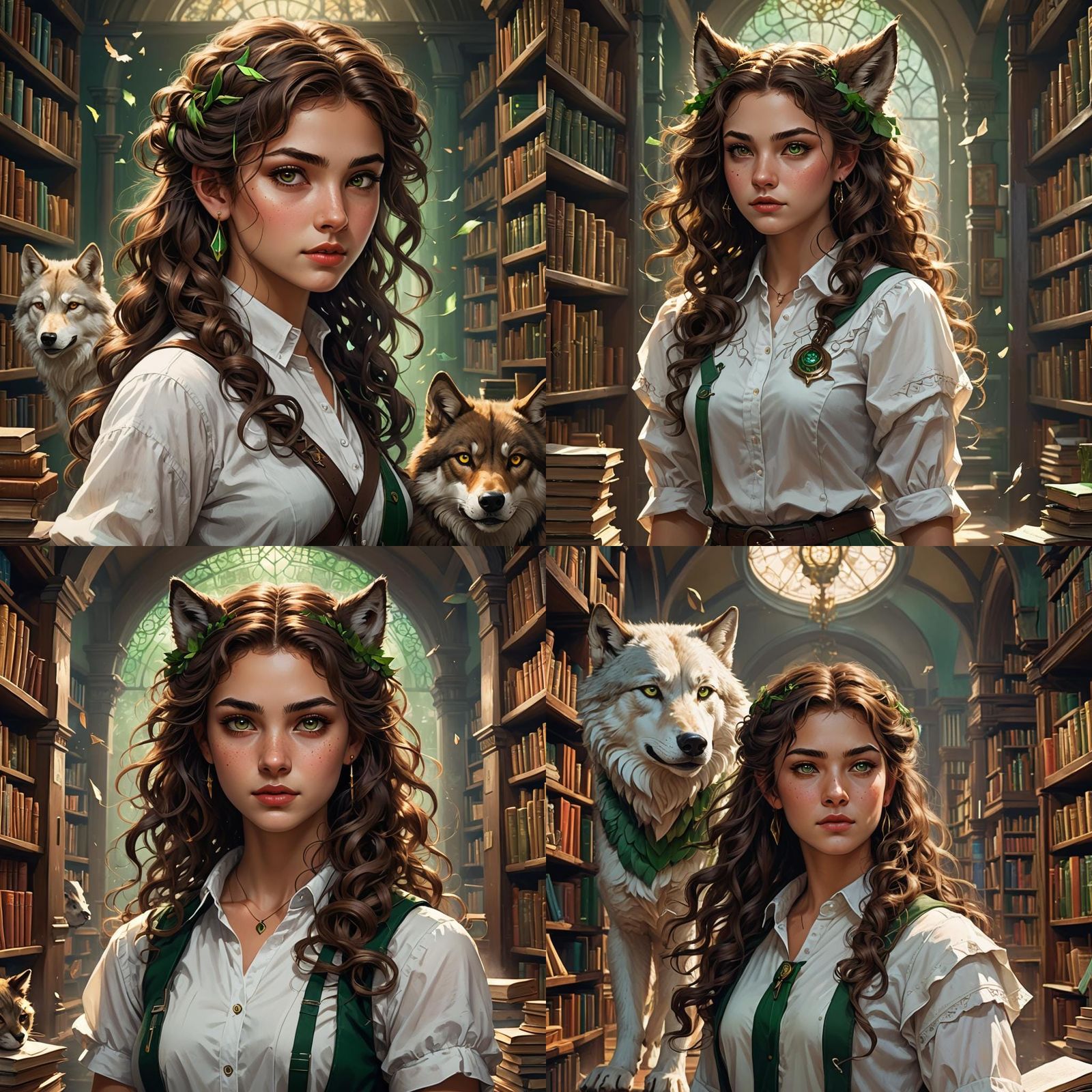 Half-Breed Girl in School Library, Fantasy Concept Art