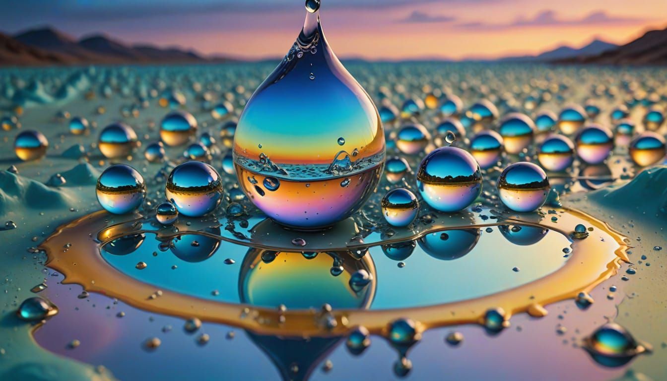 Surreal Miniature Worlds in Teardrops as Oil Painting