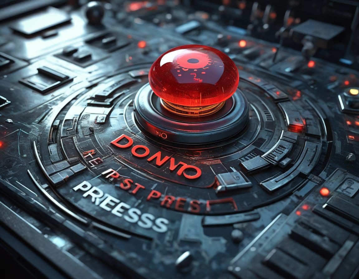Iridescent Red Button on Futuristic Spaceship Console