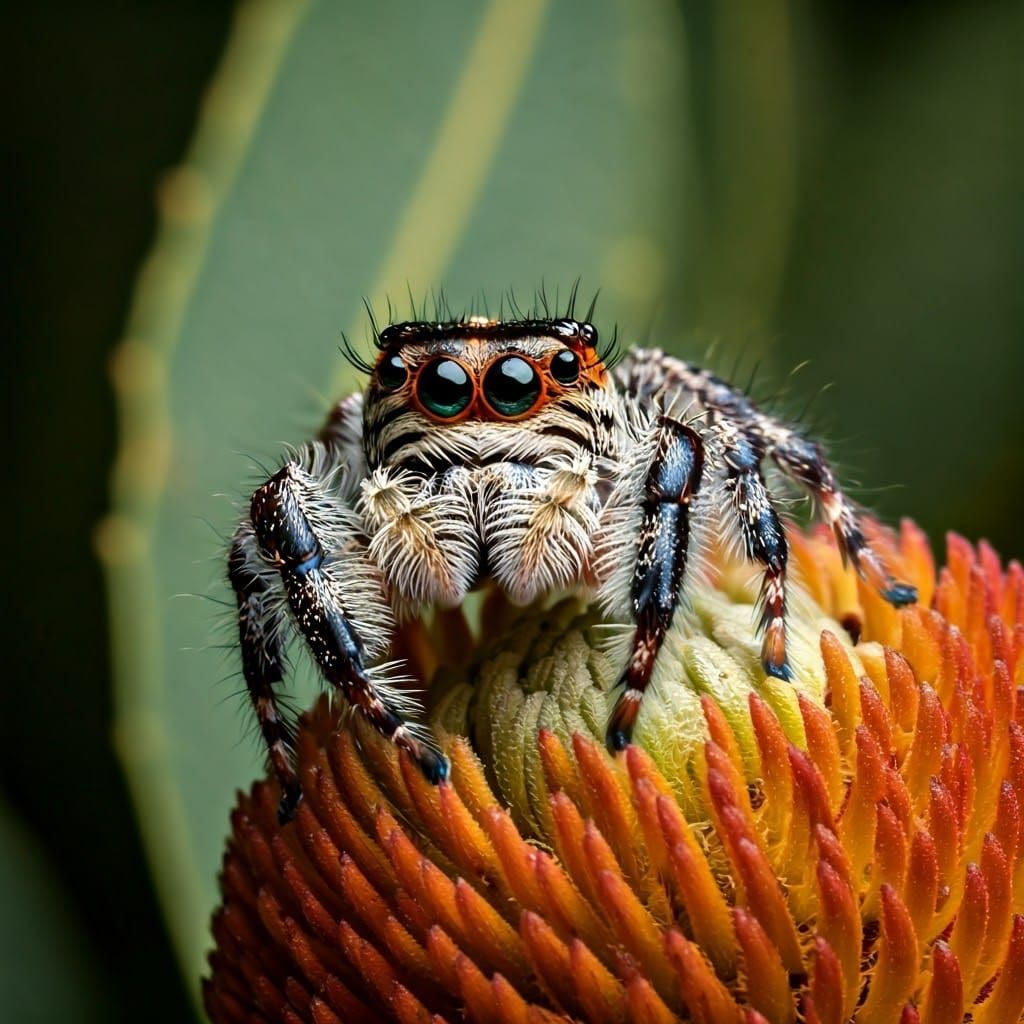 Surrealist Australian Bush Scene with Iridescent Spider