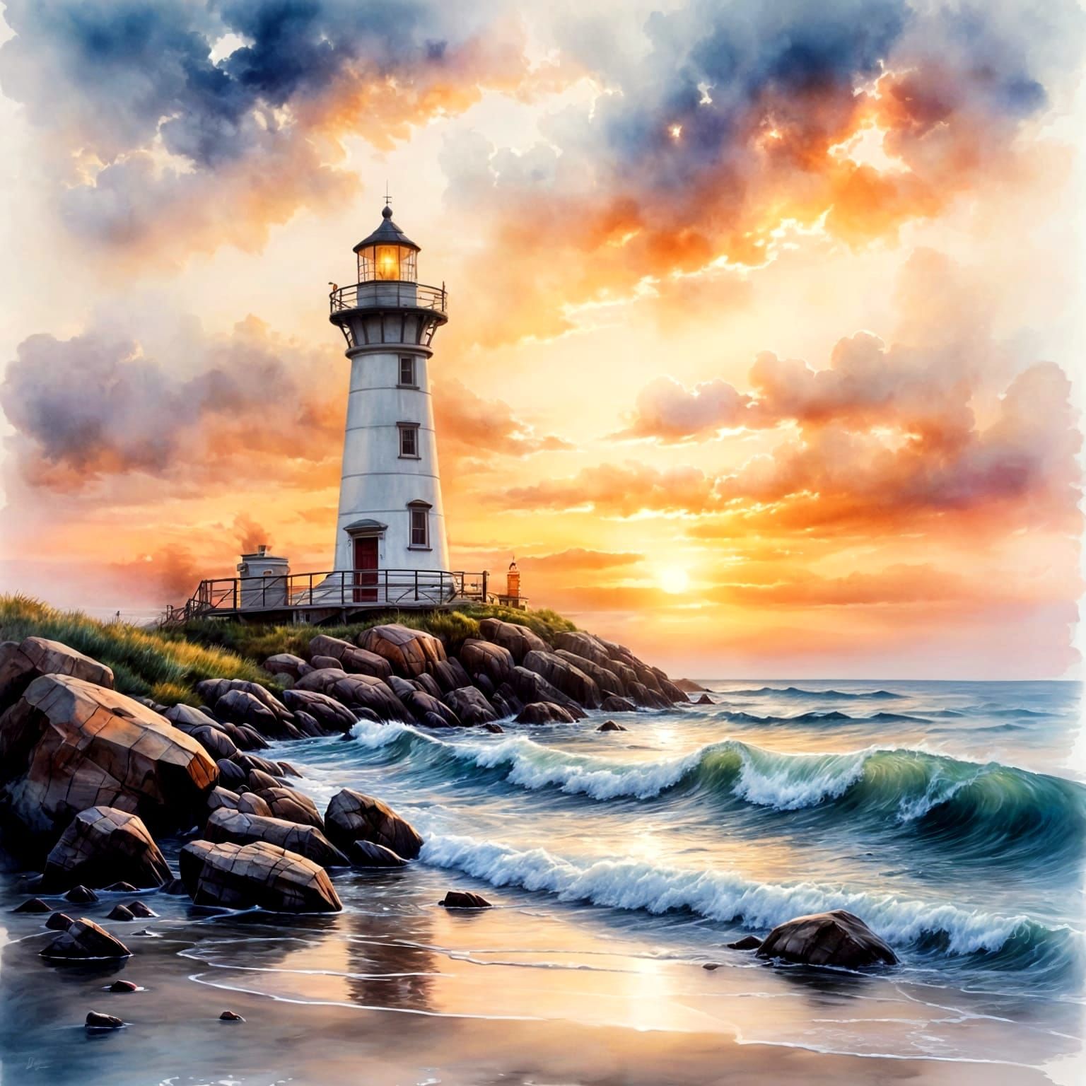 Serene Lighthouse at Golden Hour