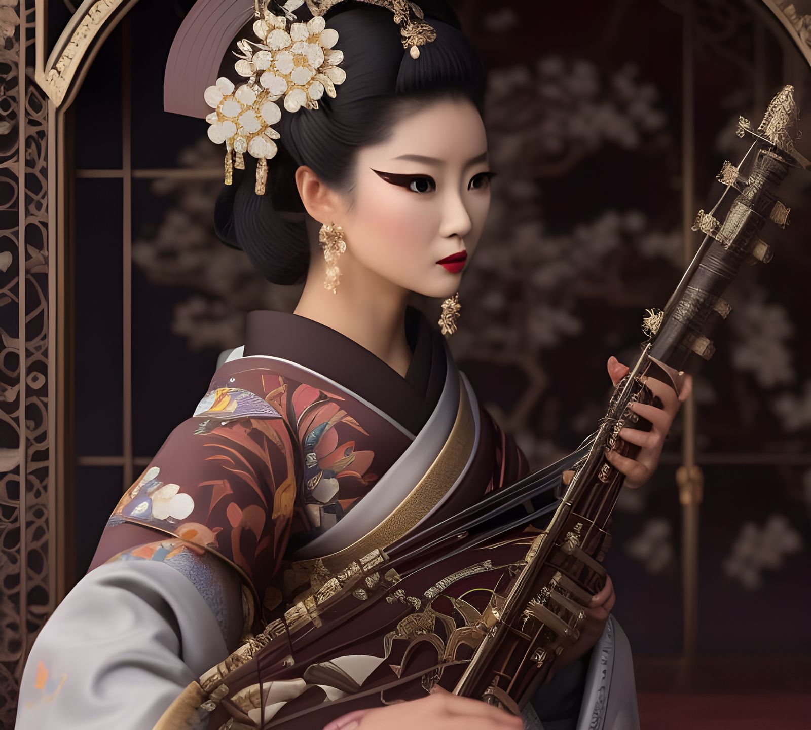 Geisha Playing Shamisen