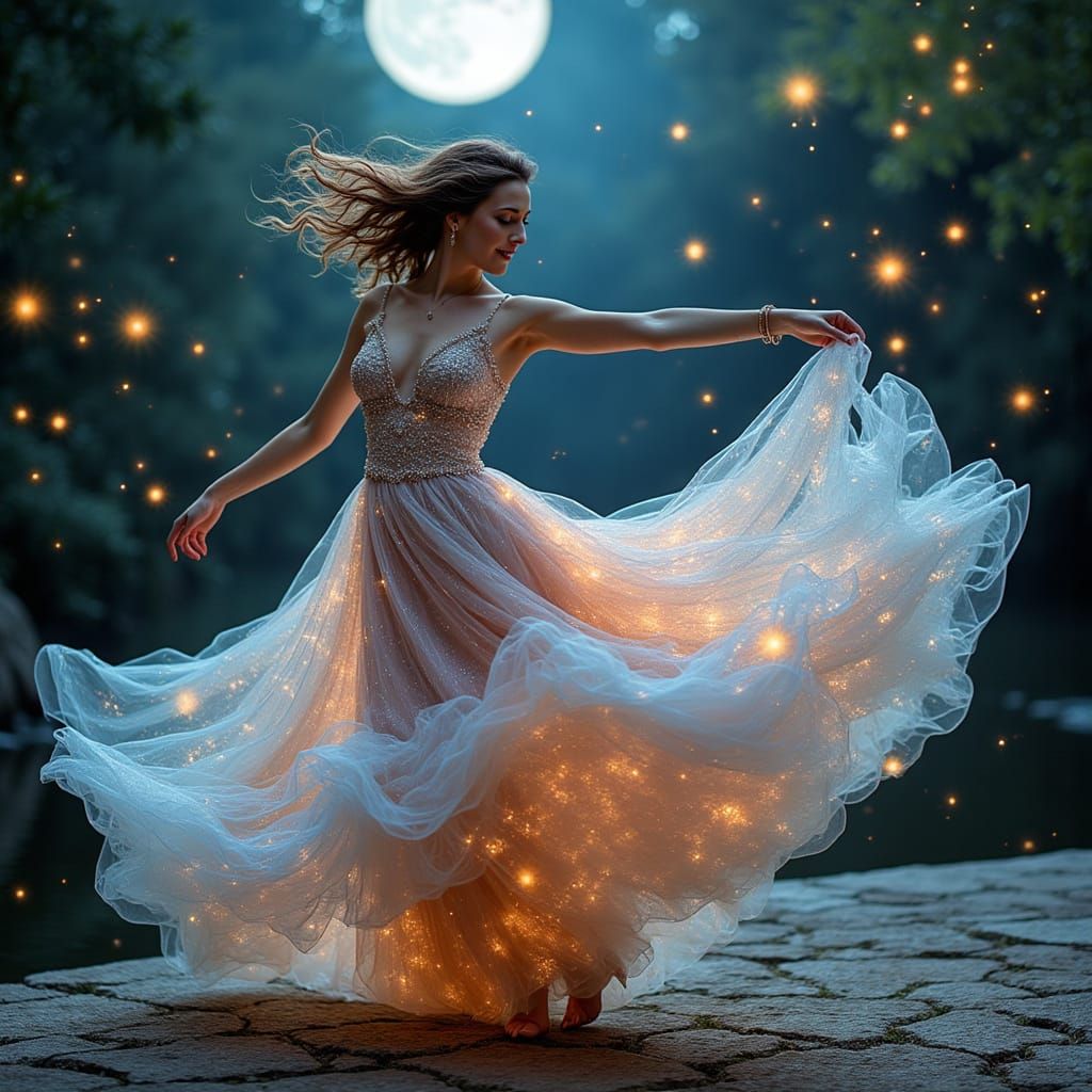 Iridescent Dancer in Flowing Dress