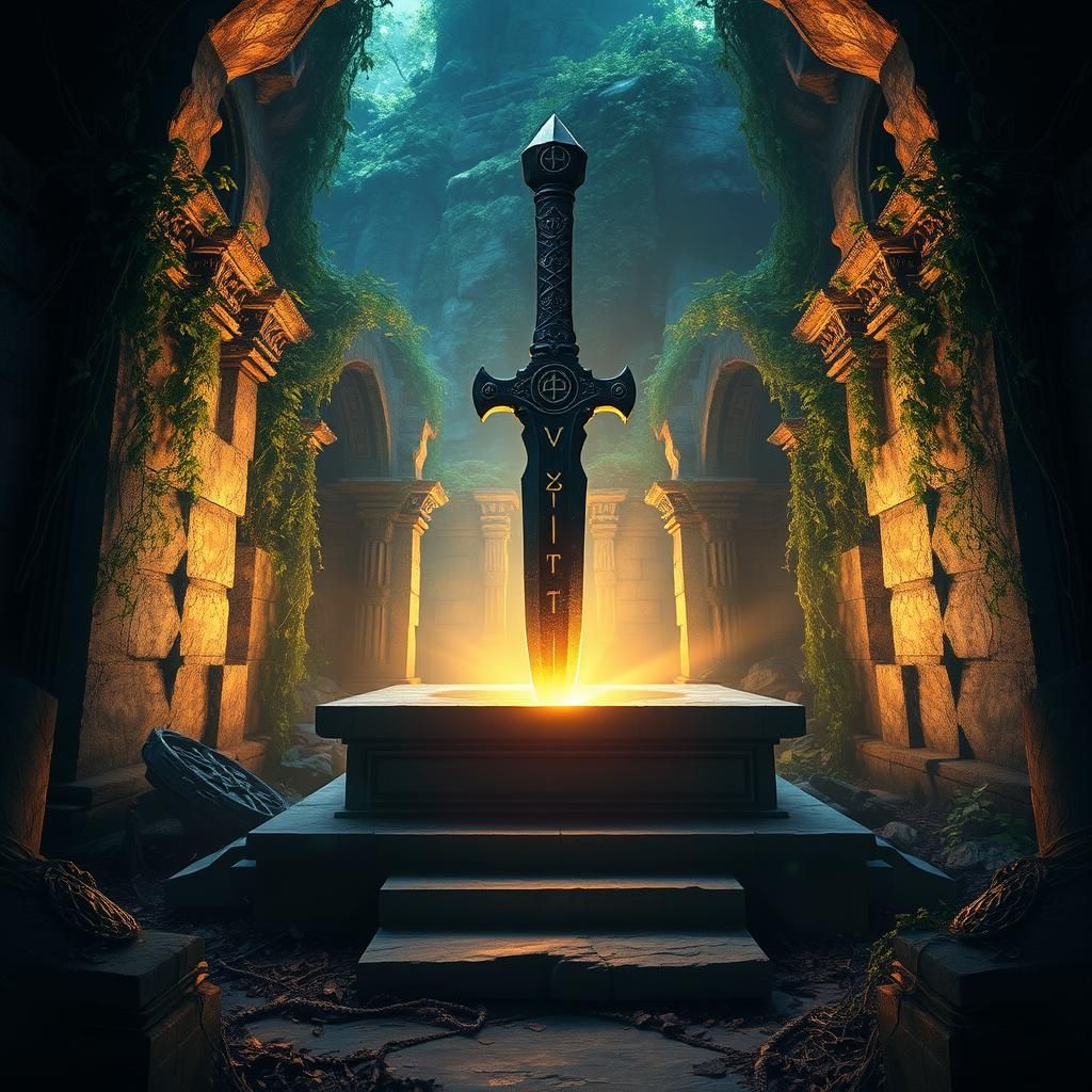 Mystical Obsidian Dagger in Abandoned Temple