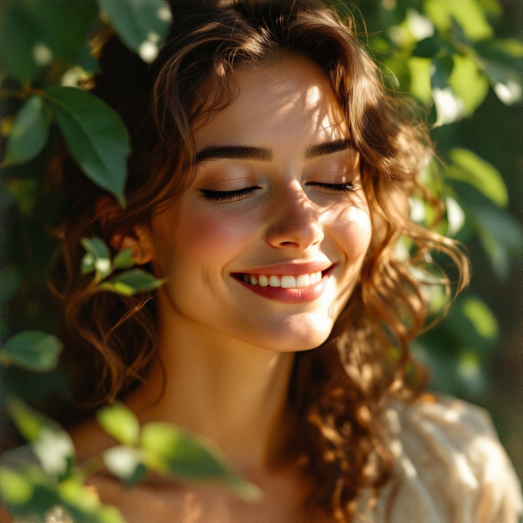 Soothing Modest Woman in Sunny Norman Rockwell-Inspired Port...