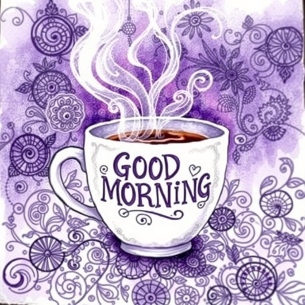 Coffee Cup Wishes a Gouache Style Good Morning