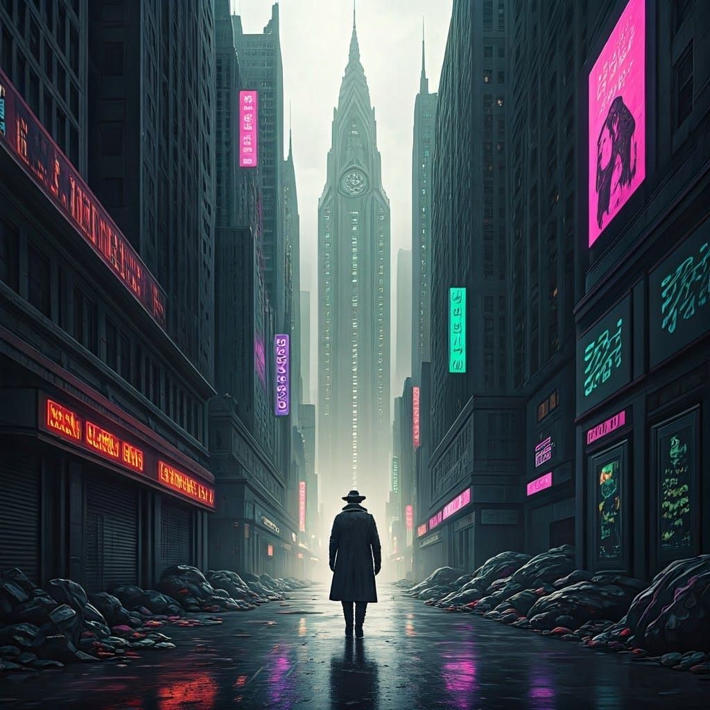 Dystopian Metropolis: Overcast Monday in Cyberpunk Style
