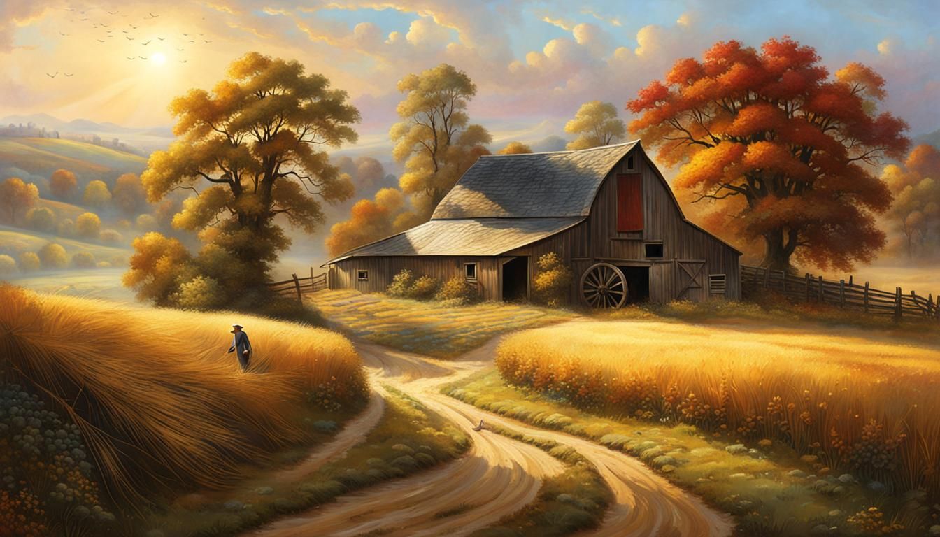 Golden Wheat Fields and Autumn Harvest Scene