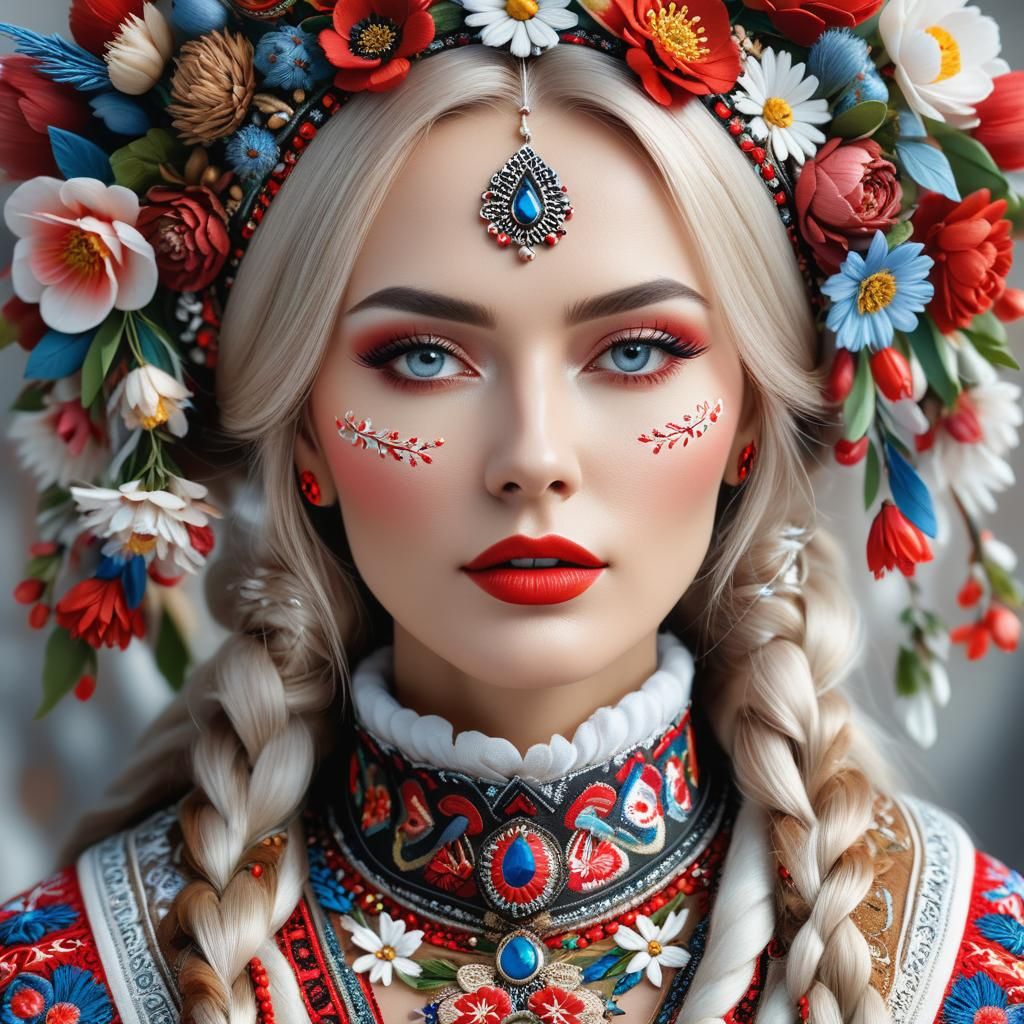 Slavic Beauty in Futuristic Floral Portrait