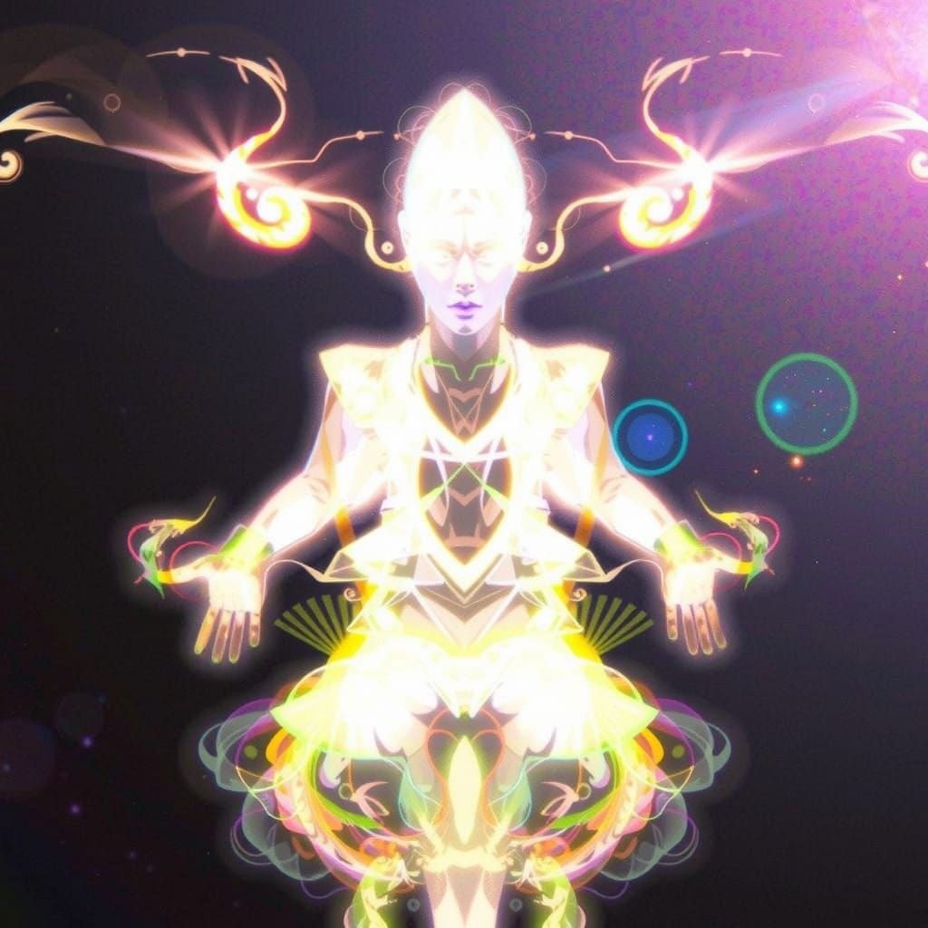Ethereal Female Avatar in Radiant Levitation