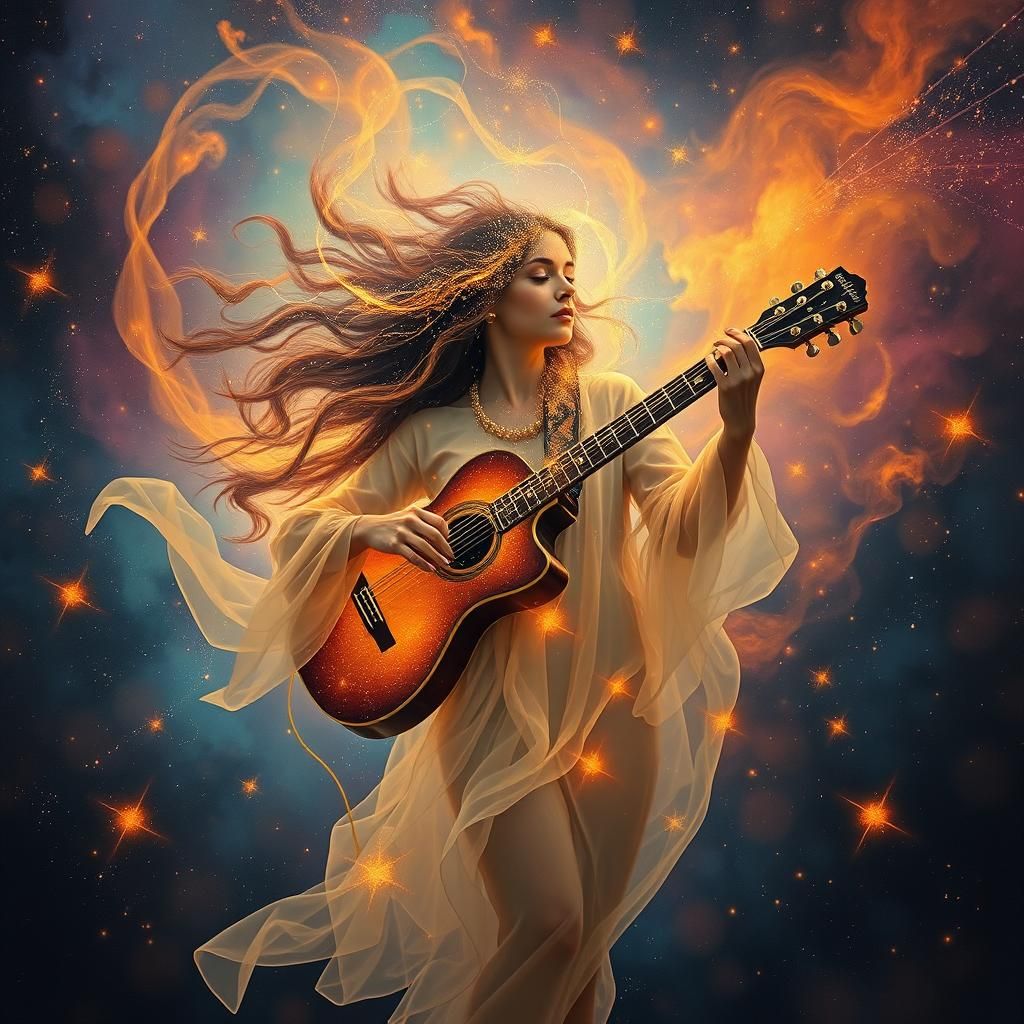 Cosmic Surrealist Painting of Glowing Woman in Nebula