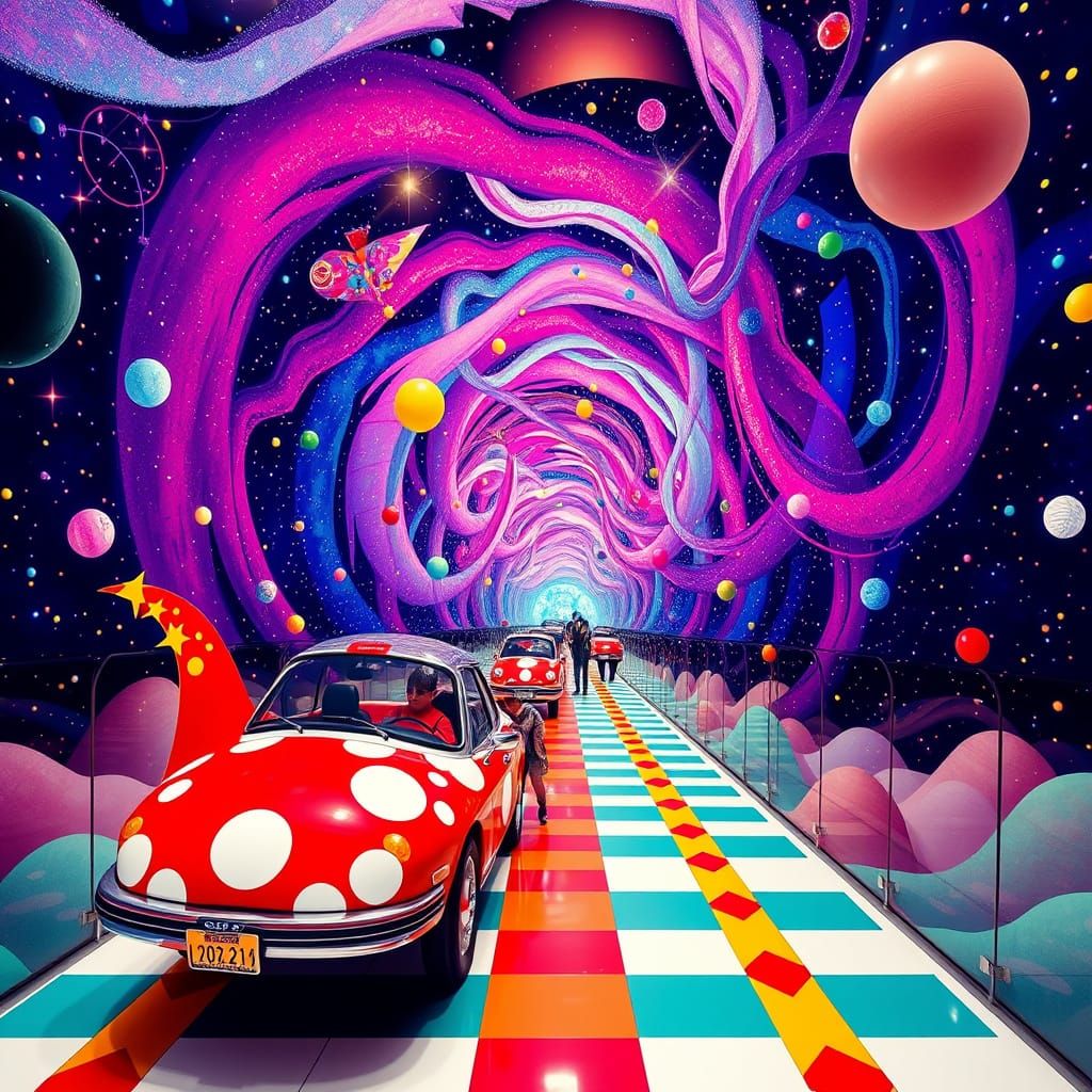 Cosmic Fantasy Transportation in Retro Geometric Style