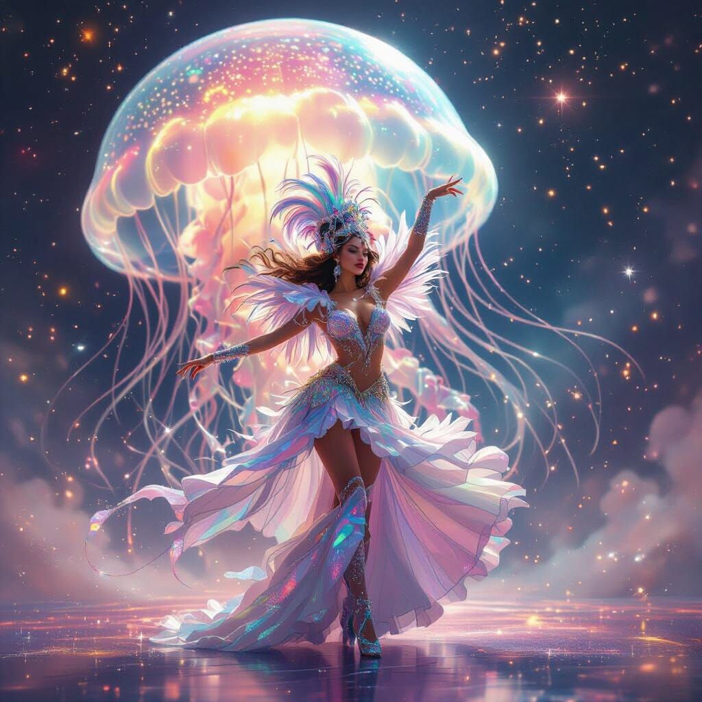 Cosmic Showgirl in Glitchcore Style