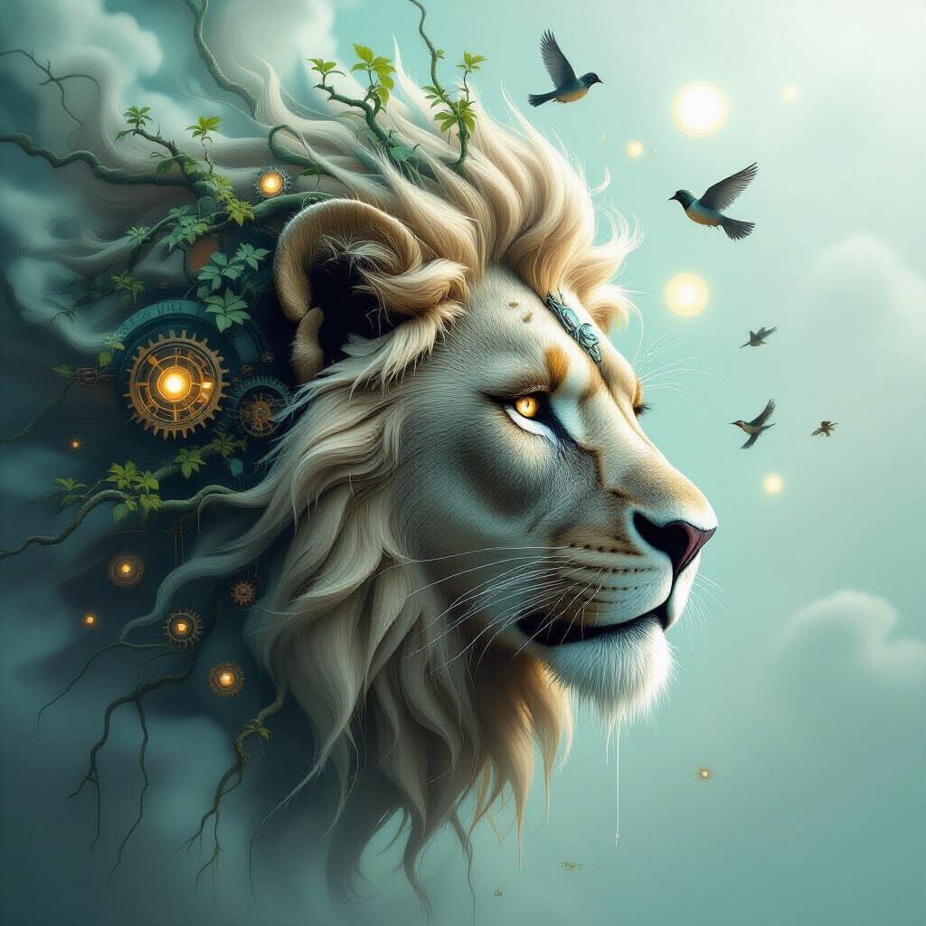 Surreal Lion Head Reveals Mechanical Dreamscape