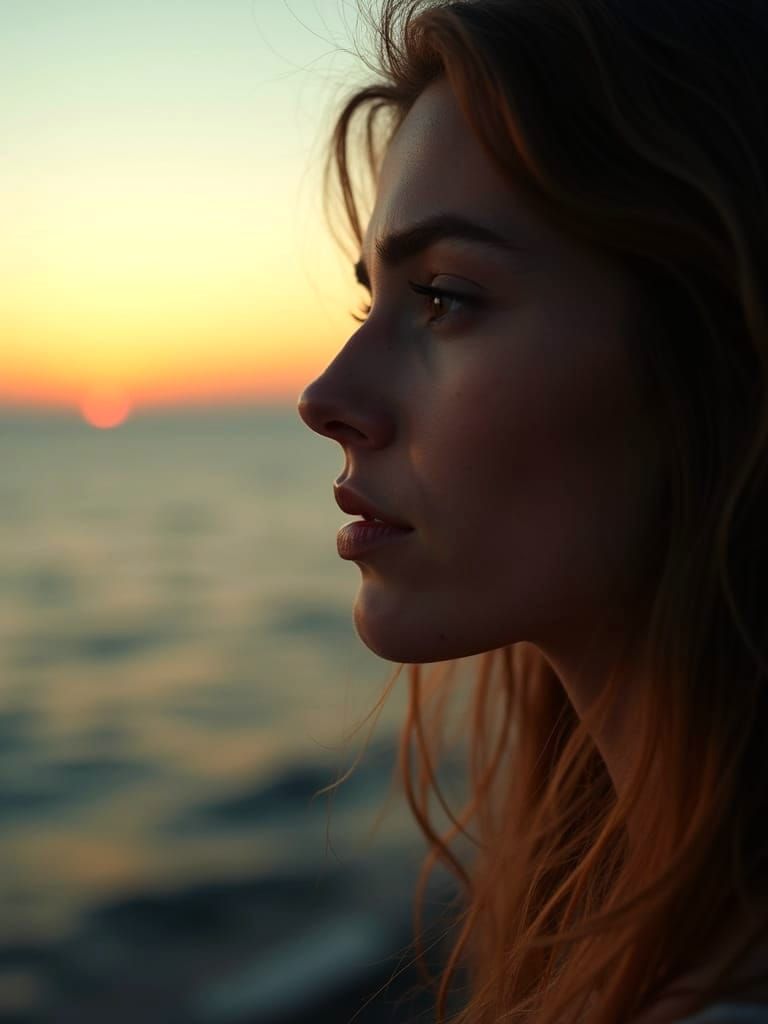 Woman Lost in Thought at Sunset
