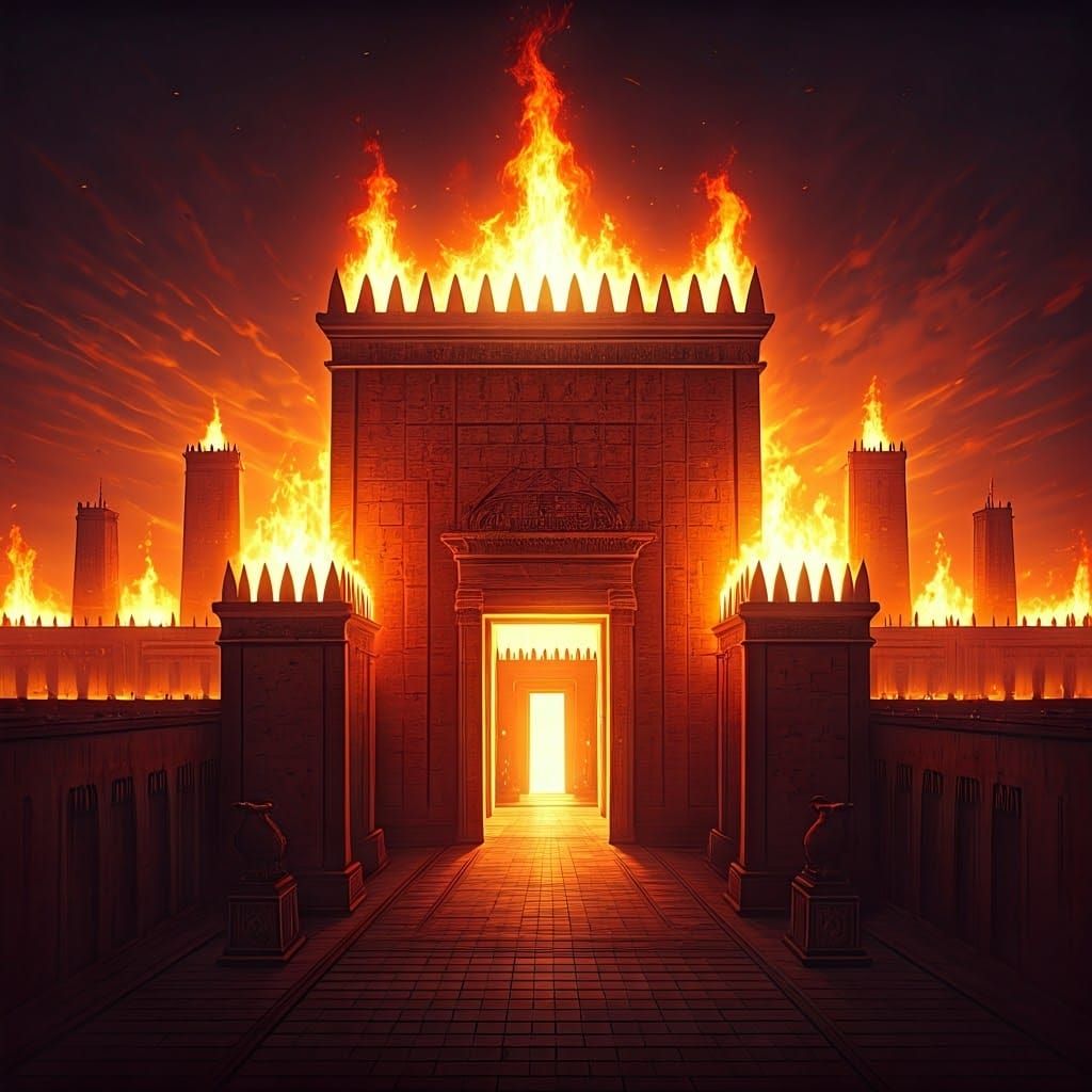 Majestic Flame Temple in Cyberpunk Style