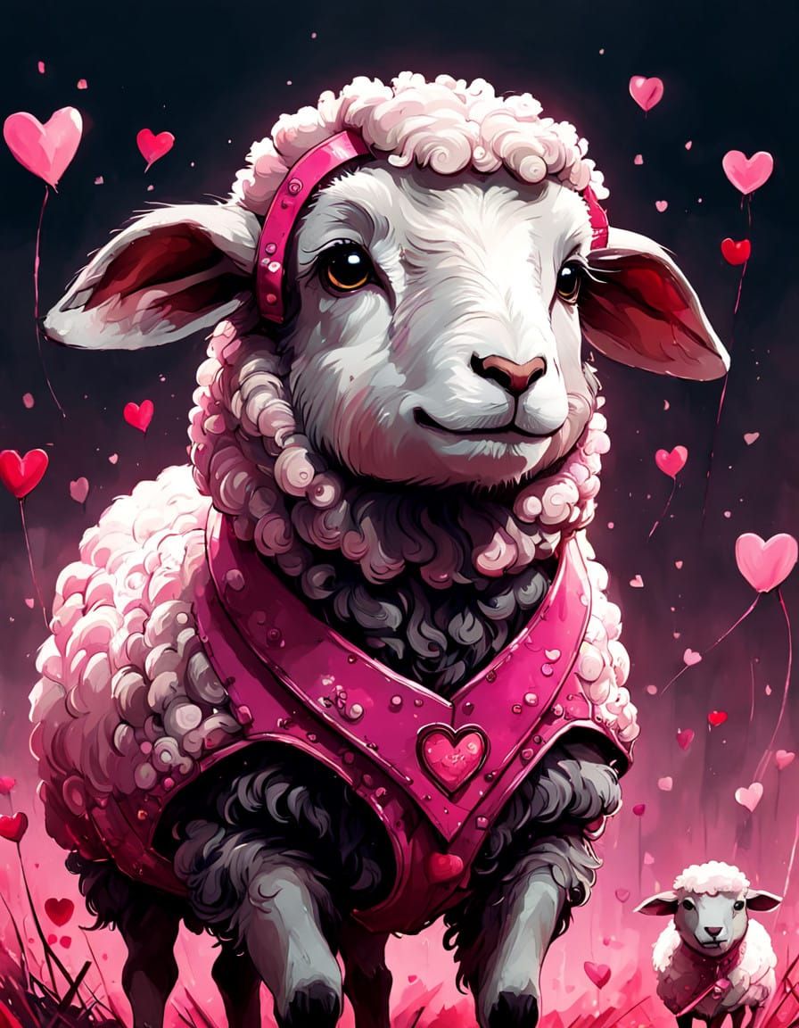 Adorable Pink Sheep in Valentine's Day Digital Art
