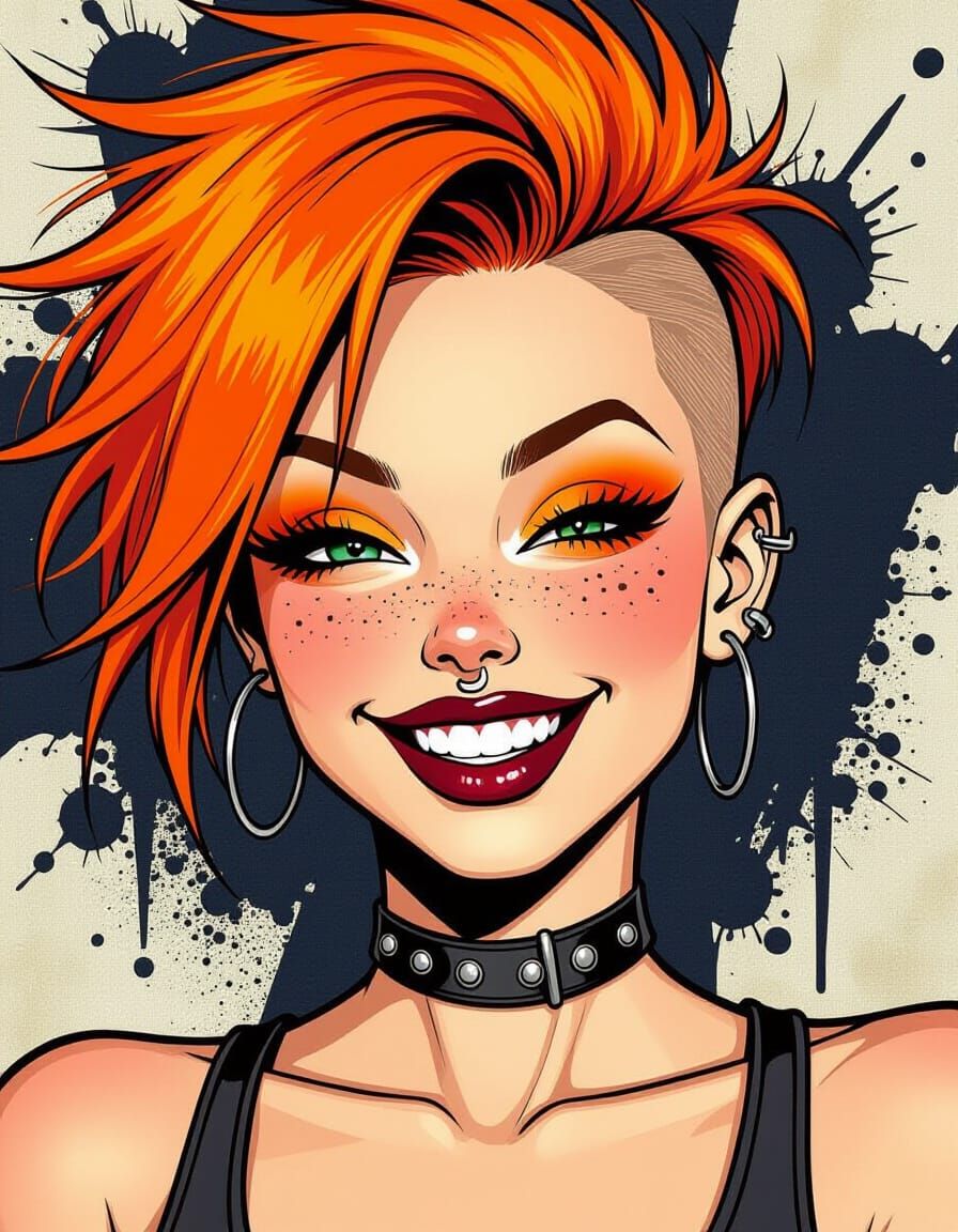 Ginger-Haired Punk Girl Portrait in Illustration Style