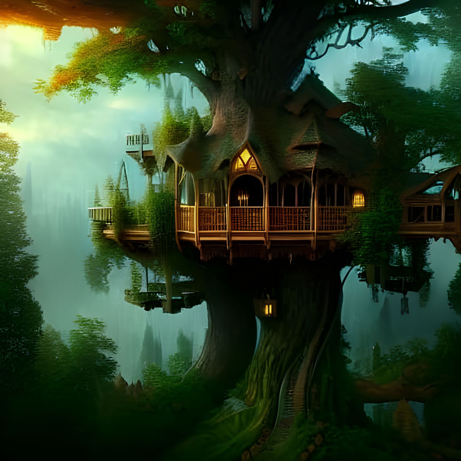 Majestic Treehouse in a Fantastical Landscape