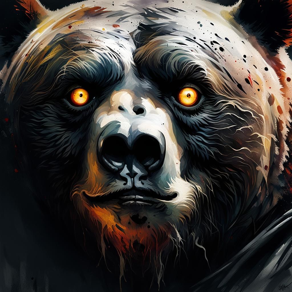 Obese Bear Assassin Portrait with Watercolor Accents