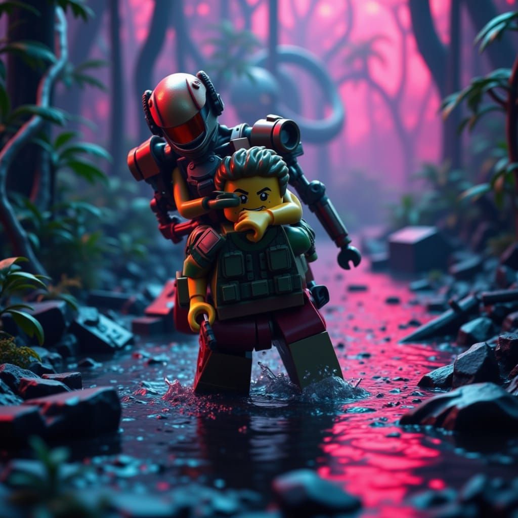 Lego Dora Confronts Xenomorph: Dystopian Realism