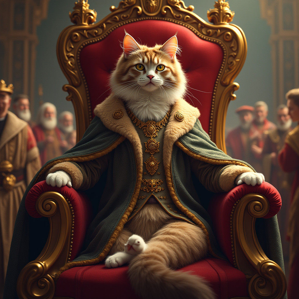 Regal Cat on Throne in Lavish Throne Room