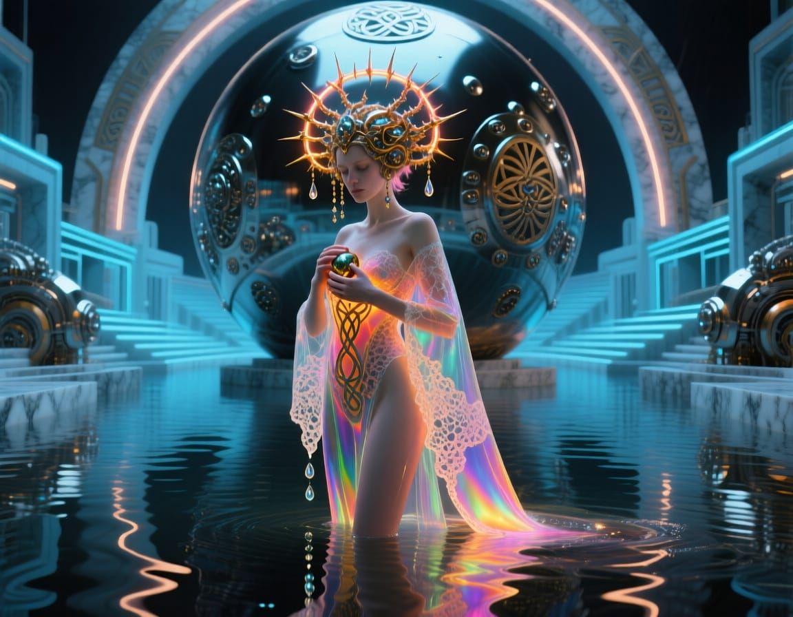 by glass artist "gilded tenebrism" art deco style living paradigm marbleous afterglow the overall effect is a stunning, ...