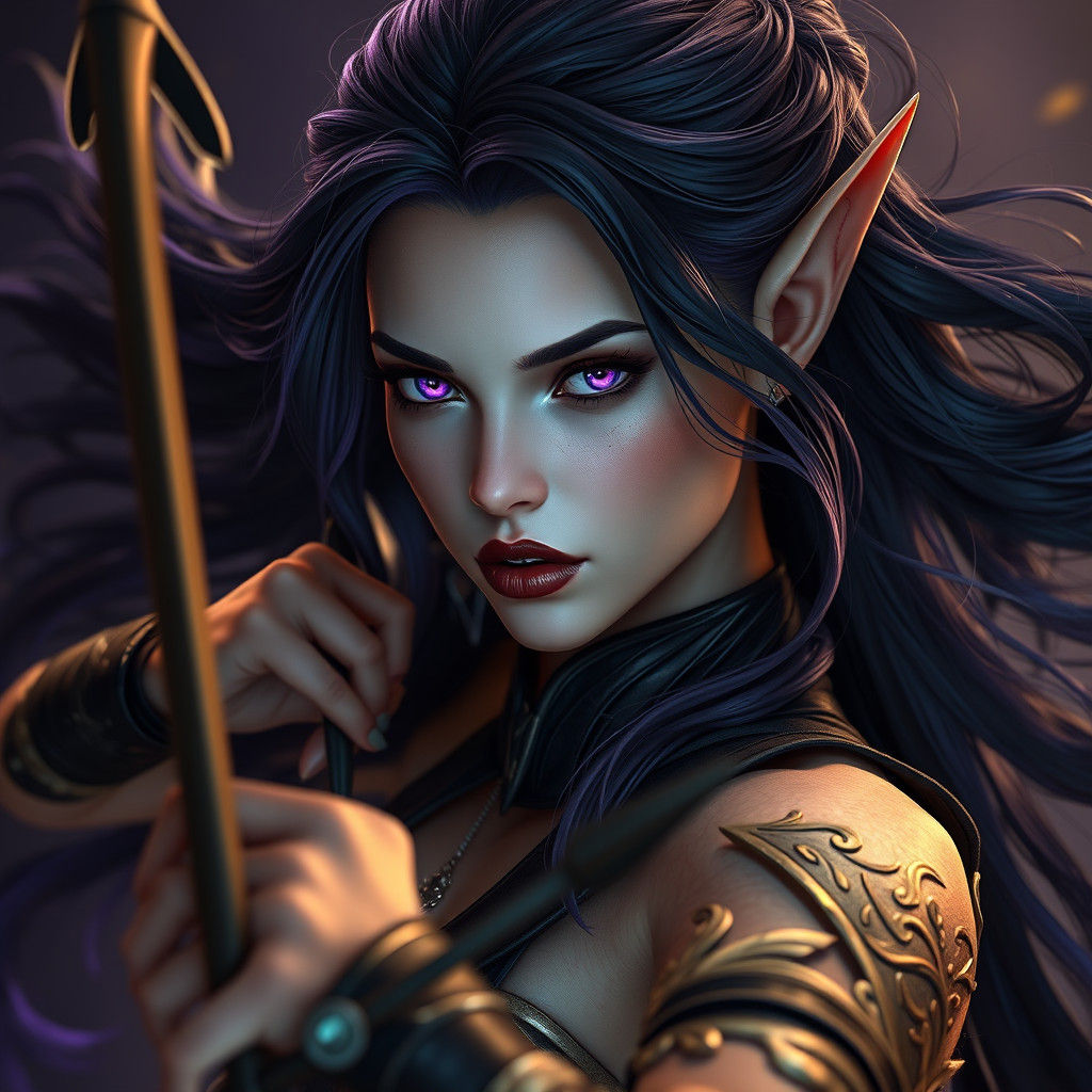 Ethereal Elven Archer in Dark Fantasy Style