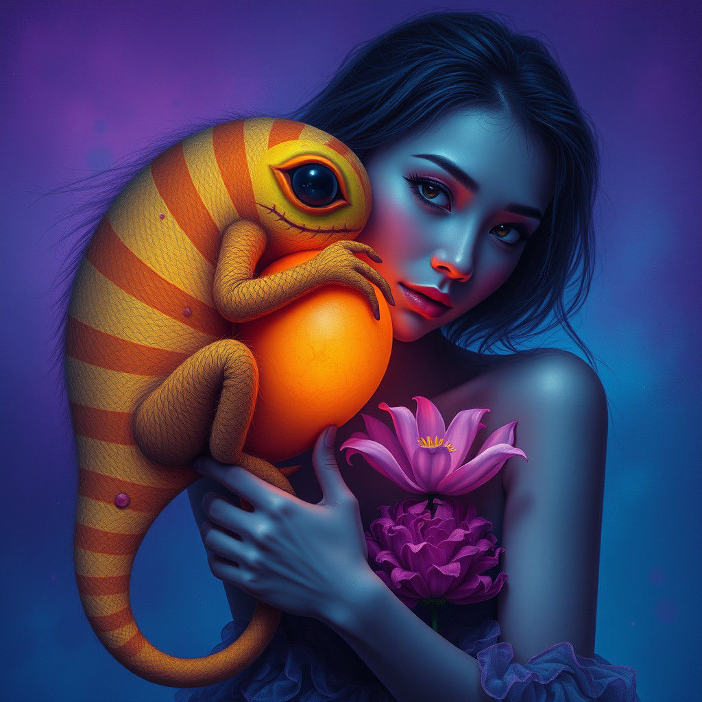 Woman with Monster in Surrealist Style