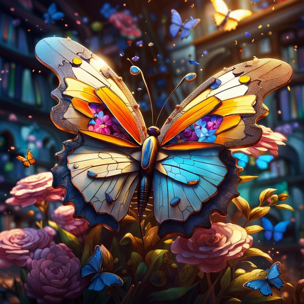 Butterfly Delivering Puzzle Piece in Cell-Shaded Style
